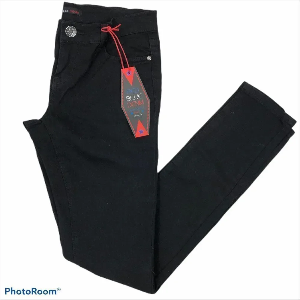 Red‎ Blue Denim Ladies Black Skinny Jeans size 1/2